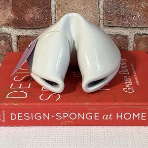 Whimsy Decorative Ceramic Fortune Cookie Figurine White Novelty Asian Home Decor